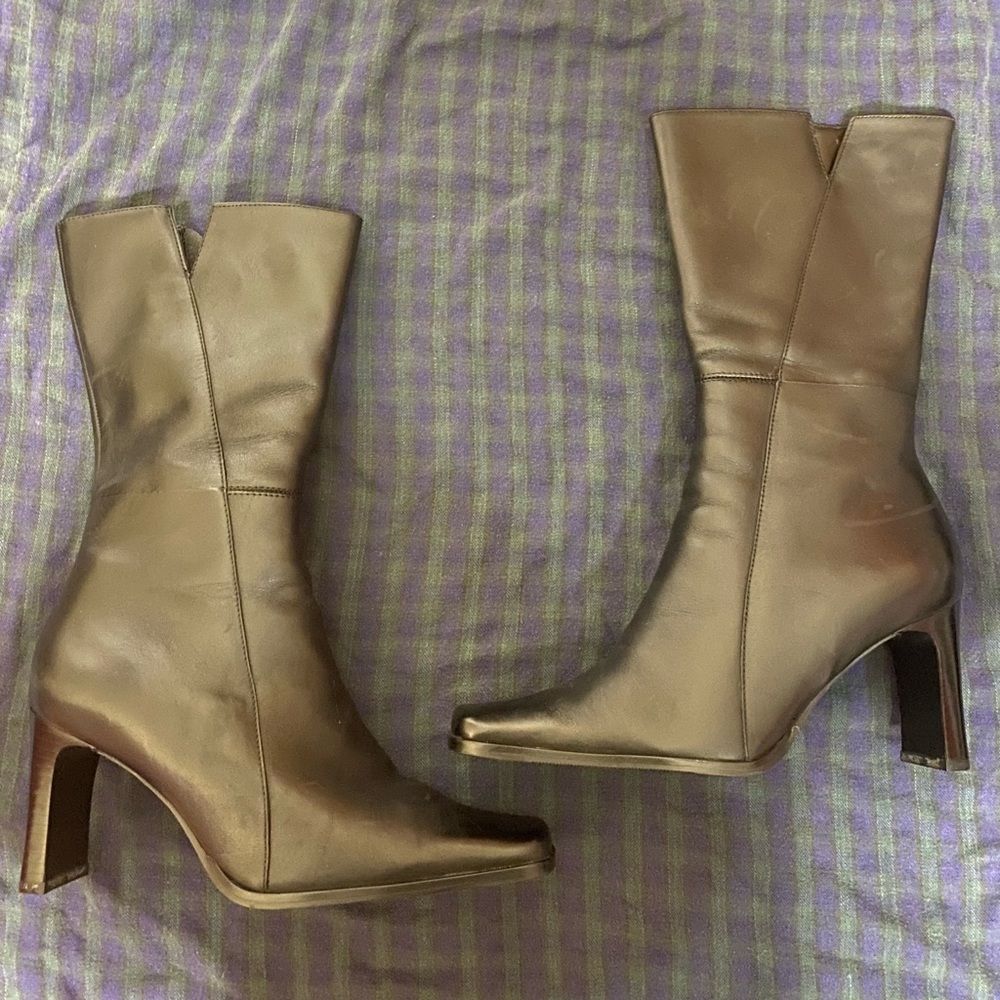 Black Nine West Real Leather Heeled Boots